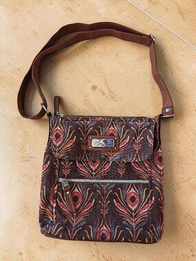 Kim Rogers Womens Multicolor Peacock Design Canvas Crossbody Bag